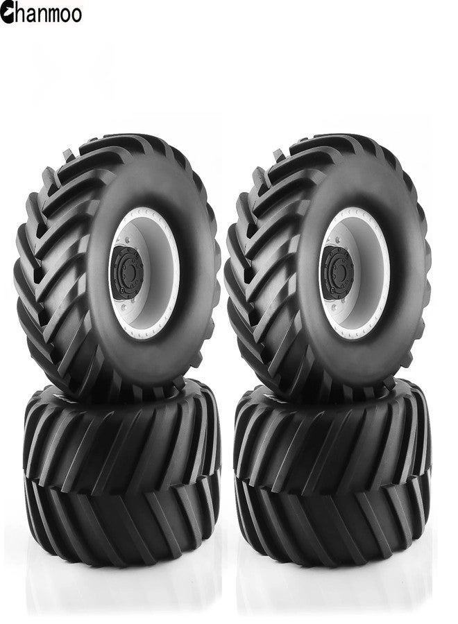 Chanmoo 1/10 RC Monster Truck Tires and Hard Plastic Wheels Rims 12mm Hex Rubber Buggy Off Road Tyres with Foam for 1:10 Scale Truck Car Traxxas VXL 2WD Hoss 4x4 HSP HPI Tamiya Kyosho 4PCS (White) - Image 3